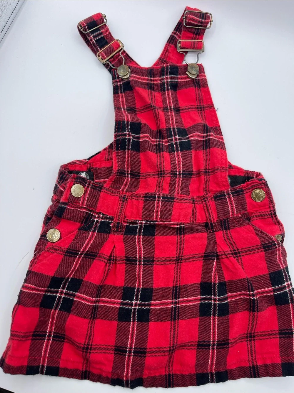 Chill pop Y2K toddler red black plaid overalls dress size 3T